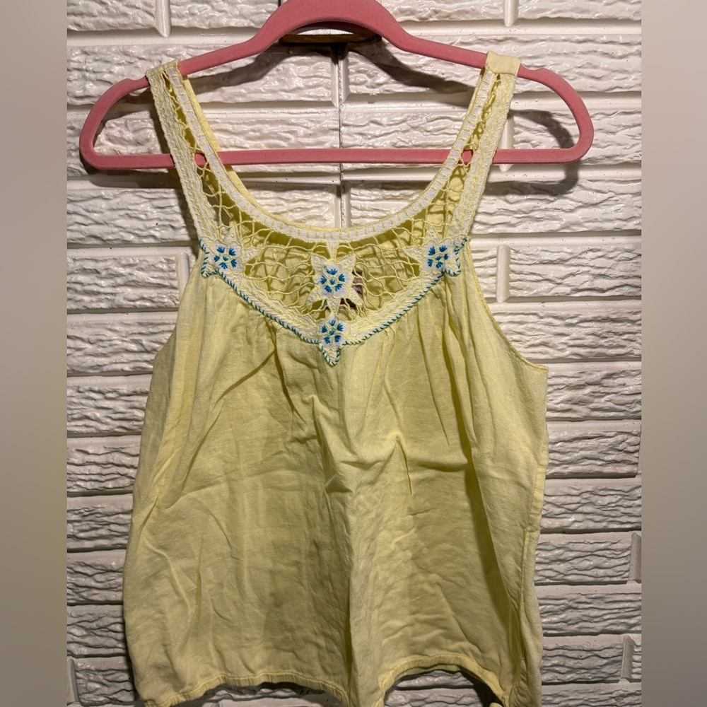 Yellow Linen Floral Free People Tank